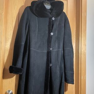 Women’s Black Shearling Coat with Hood